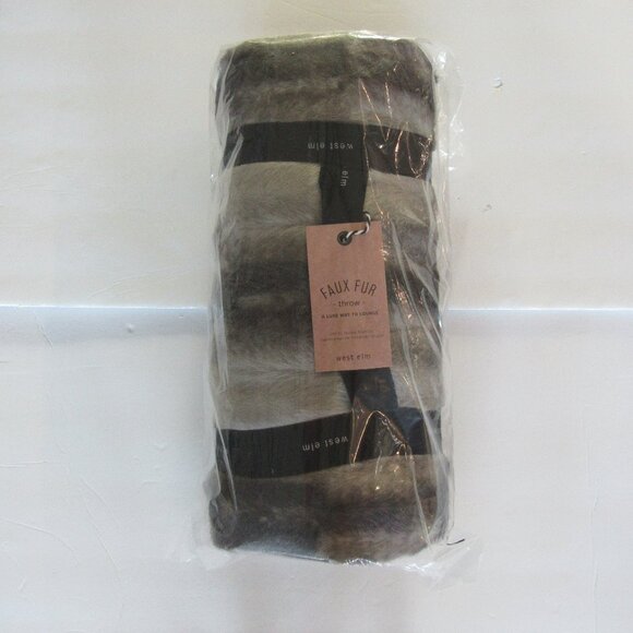 NWT West Elm Faux Fur OffSet Stripe "A Lux Way To Lounge" Throw 47X60" - Picture 5 of 6